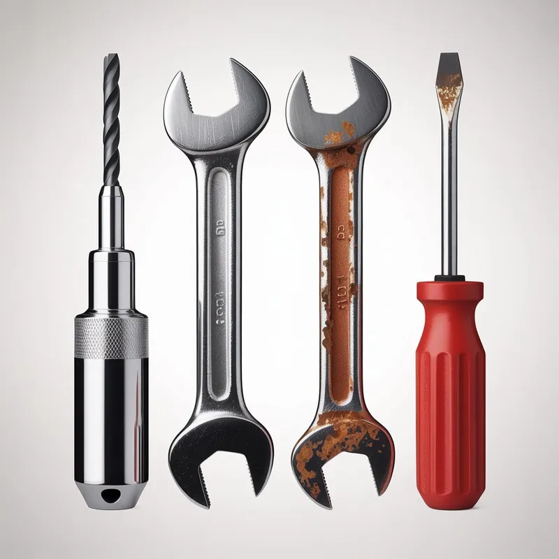 Sinais de Desgaste em Ferramentas: Elétricas e Manuais 1 a realistic photographic comparison show medium